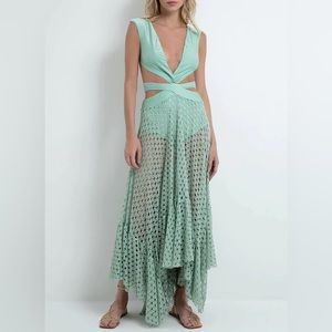 PatBO Monstera Sleeveless Beach Dress in Island Blue